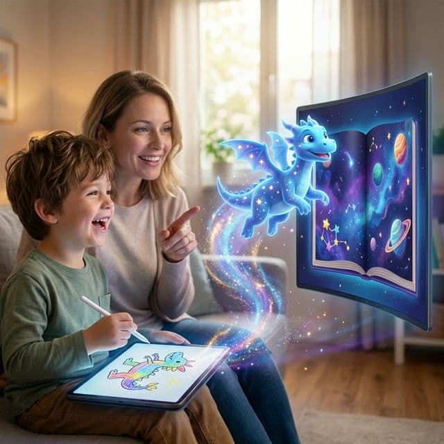 Parent and child creating stories together