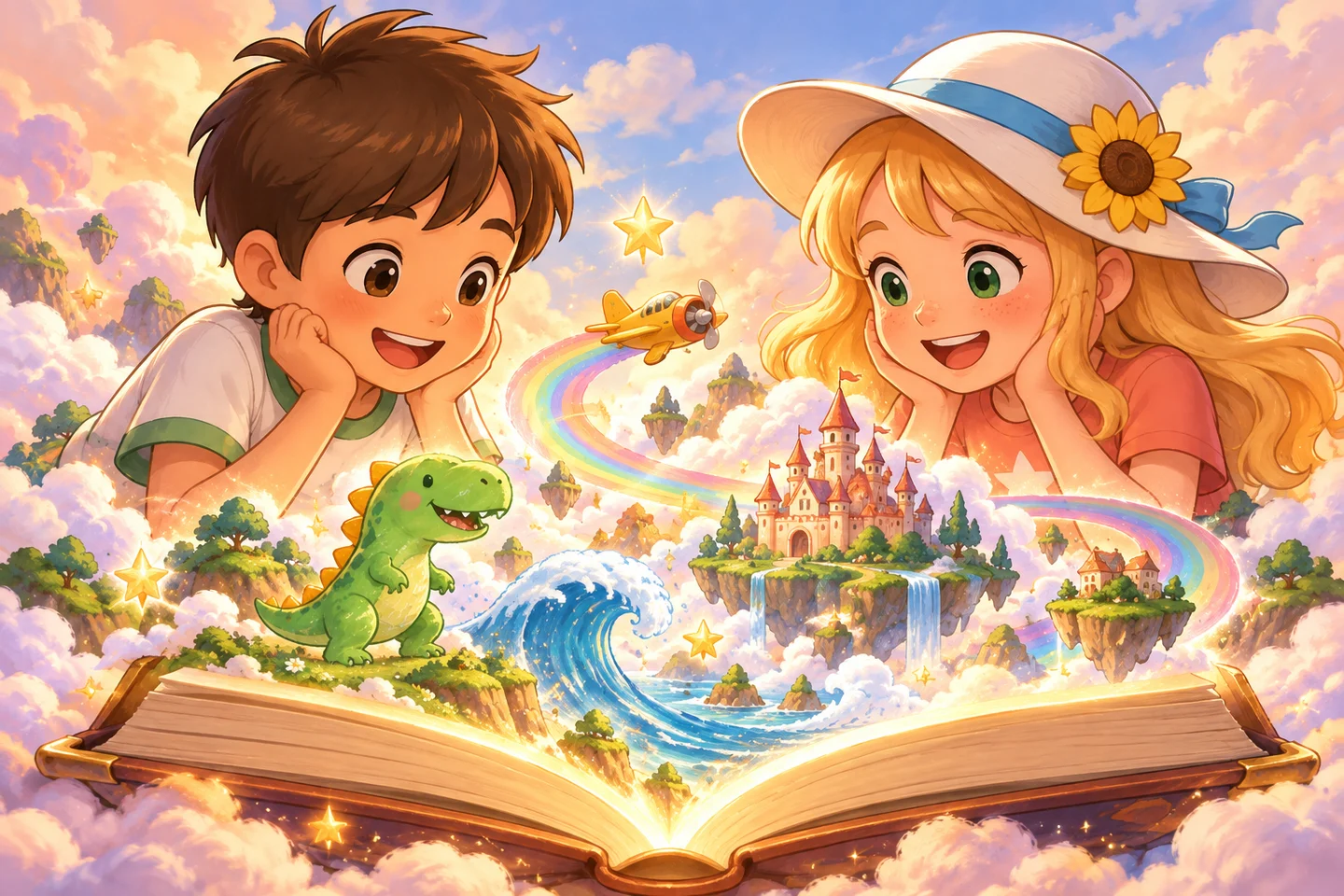 A storybook world of dinosaurs, rainbows and castles unfolds before Kota and Lily